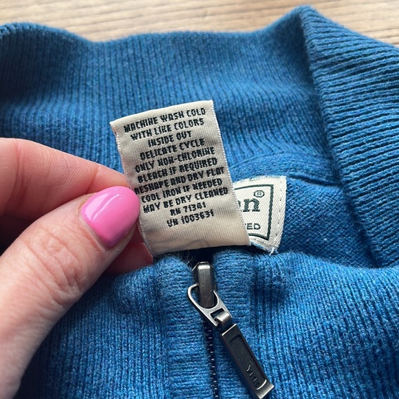 LL Bean Mens Size XL  Blue Cotton Cashmere Blend 1/4 Zip Sweater - Picture 7 of 10